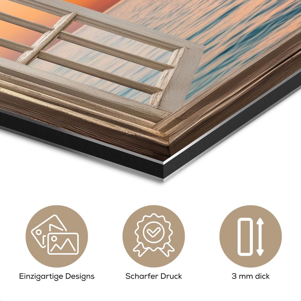 MuchoWow Wanddekoration Metall Metallbild Wandkunst 90x60 cm Transparenter Blick - Meer - Boot - Sonnenuntergang MuchoWow Aluminium Gemälde - Wand...