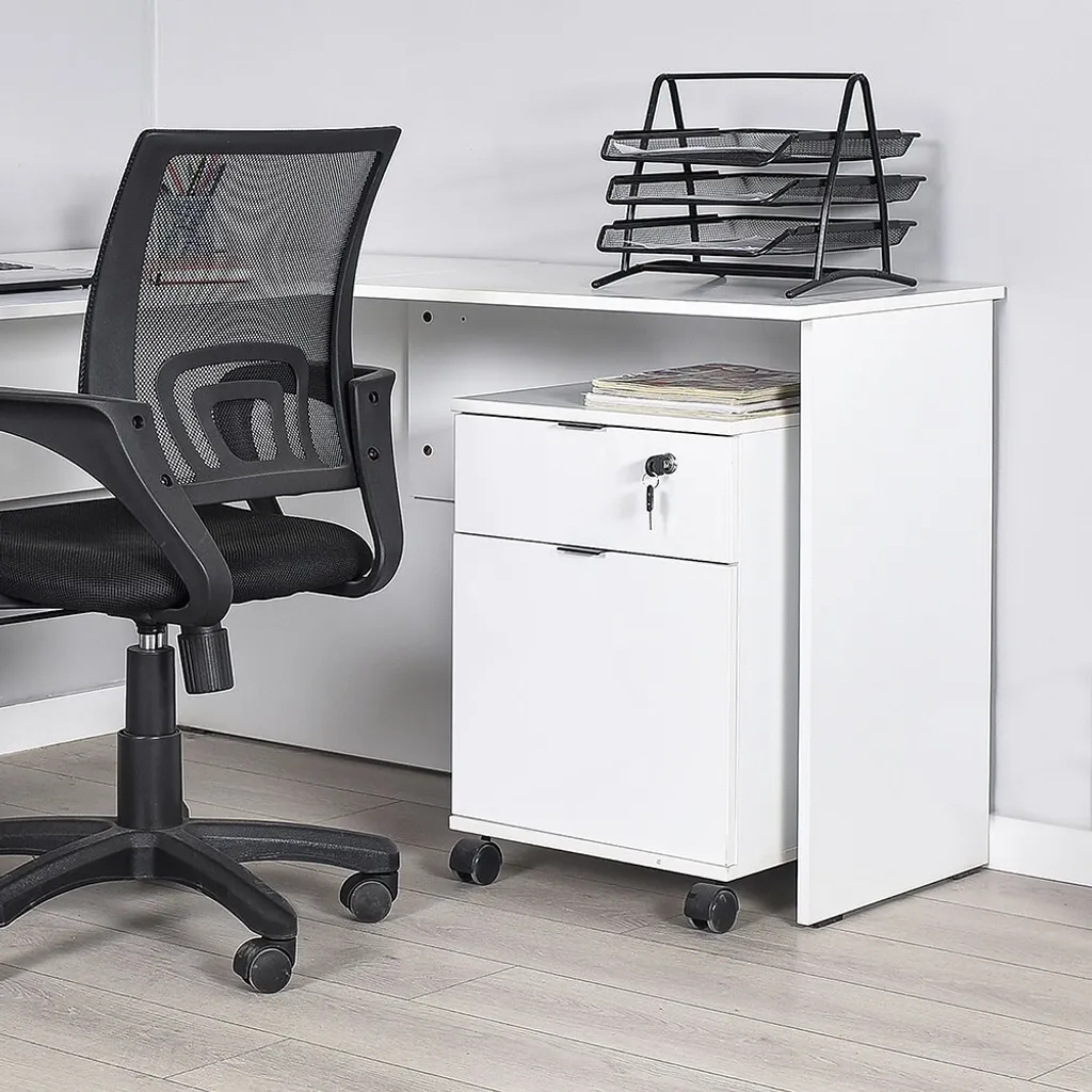 Caisson blanc diamant 100% mélaminé robuste avec tiroir de rangement