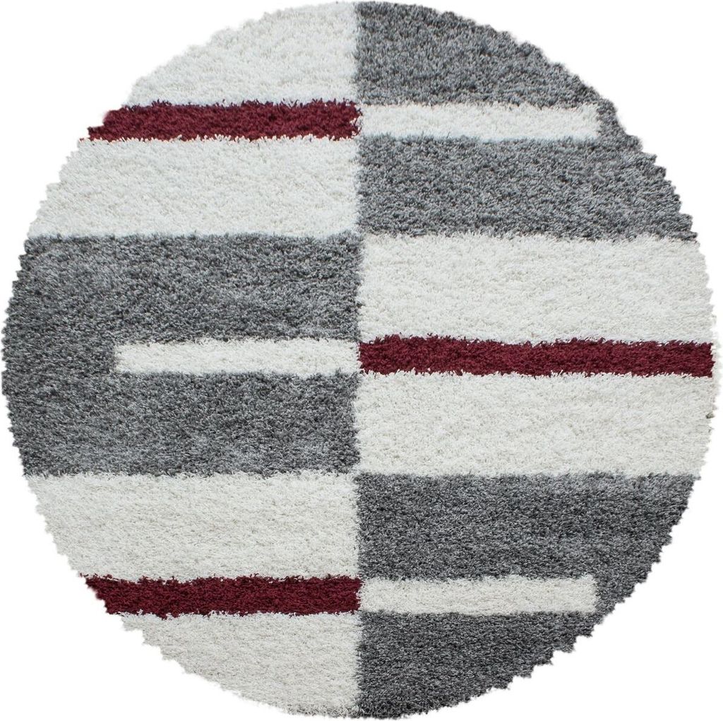 Hochflor Teppich Gianna rund, Farbe: Rot, Größe:200 cm rund