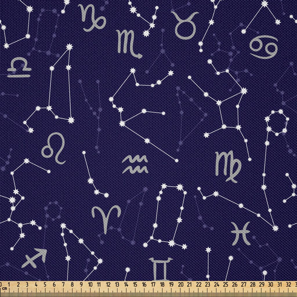 ABAKUHAUS Astrologie Satin Stoff als Meterware, Muster mit Horoskop-Zeichen und Konstellationen Kosmische galaktische Bewegung, 5 M (148 x 500 cm),...