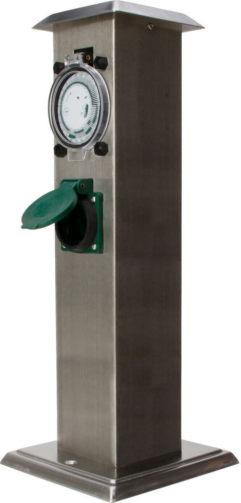 Kopp Energiesäule 2 Steckdosen Edelstahl Zeitschaltuhr IP44