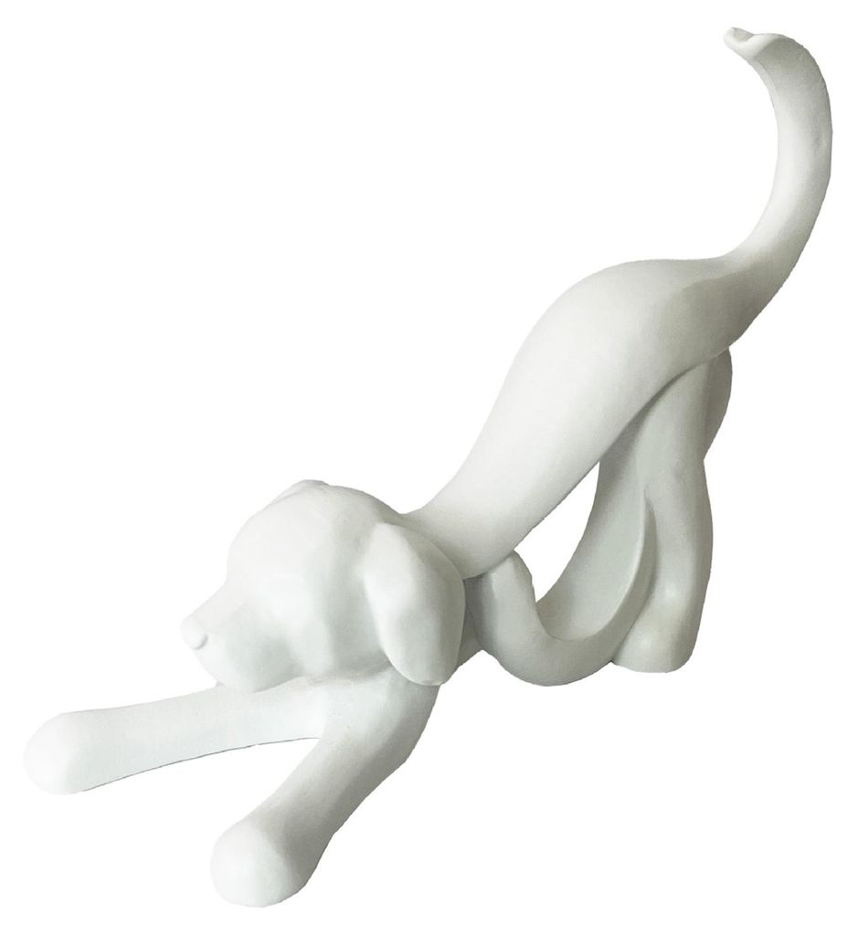 Abstrakte Schleifenhund-Statue, weiße Schleifenwelpen-Harzfigur, Skulptur, Heim- oder Bürodekoration, Ornament