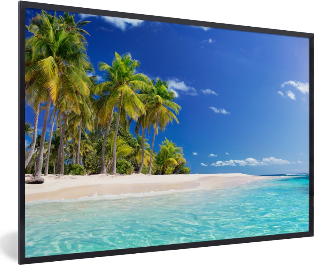 MuchoWow Gerahmtes Poster Strand - Meer - Palme - Sonne - Sommer 90x60 cm - Poster mit Schwarzem Bilderrahmen Wandposter Rahmen Foto Bilder - Fot...