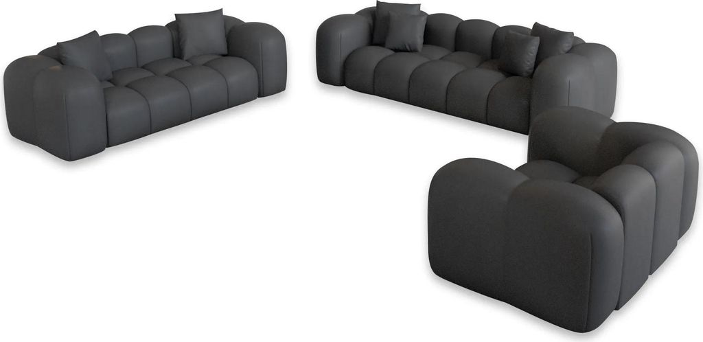 Echtleder 3-2-1-Sitzer Sofa Set Valora Dunkelgrau