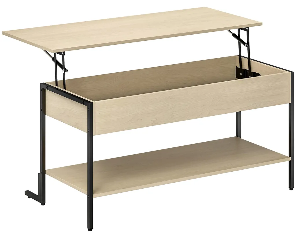 Table de salon avec plateau relevable et compartiment caché bois clair - 12