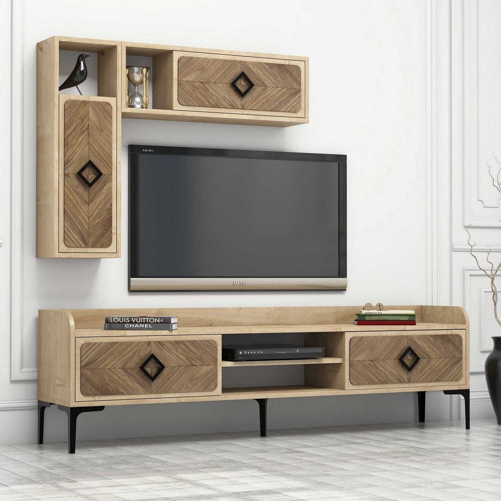 Skye Decor, Samba - Oak, TV-Einheit, Eiche, 100 % MELAMINBESCHICHTETE SPANPLATTEN, 180 x 35 x 52 cm