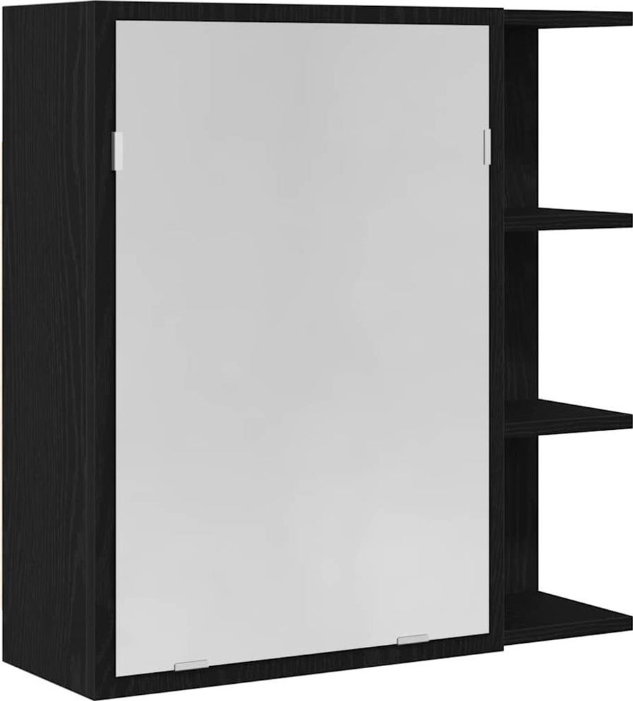 Badezimmerspiegelschrank mit Regal mit Tür Schwarz Eichen-Optik