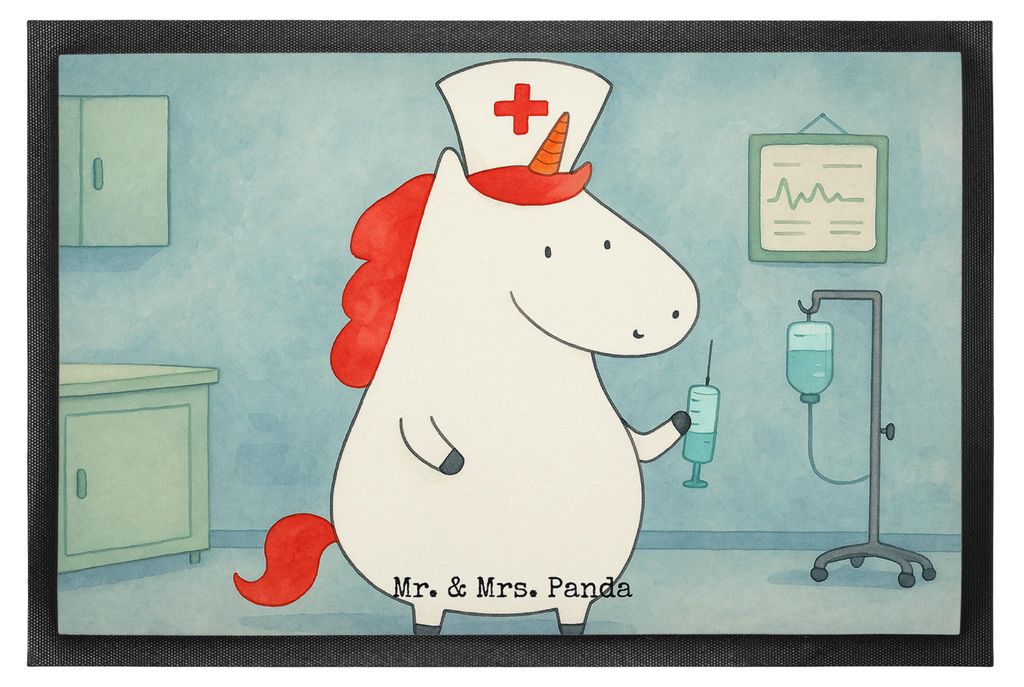 Mr. & Mrs. Panda Schmutzmatte Einhorn Krankenschwester Design 60 x 90 cm - Weiß - Geschenk, Unicorn, Fussmatte, Krankenhaus, Schuhabstreifer, Kran...