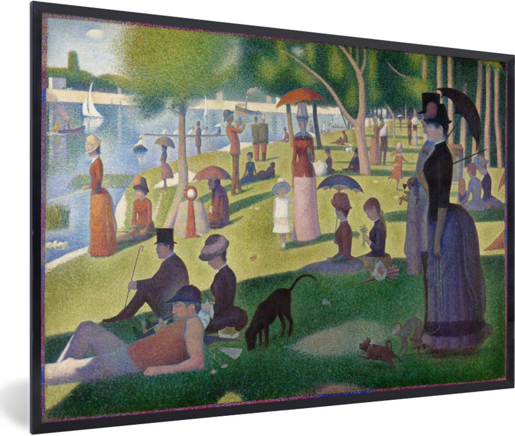 MuchoWow Gerahmtes Poster Sonntagnachmittag auf der Insel La Grande Jatte - Gemälde von Claude Monet 30x20 cm - Poster mit Schwarzem Bilderrahme...