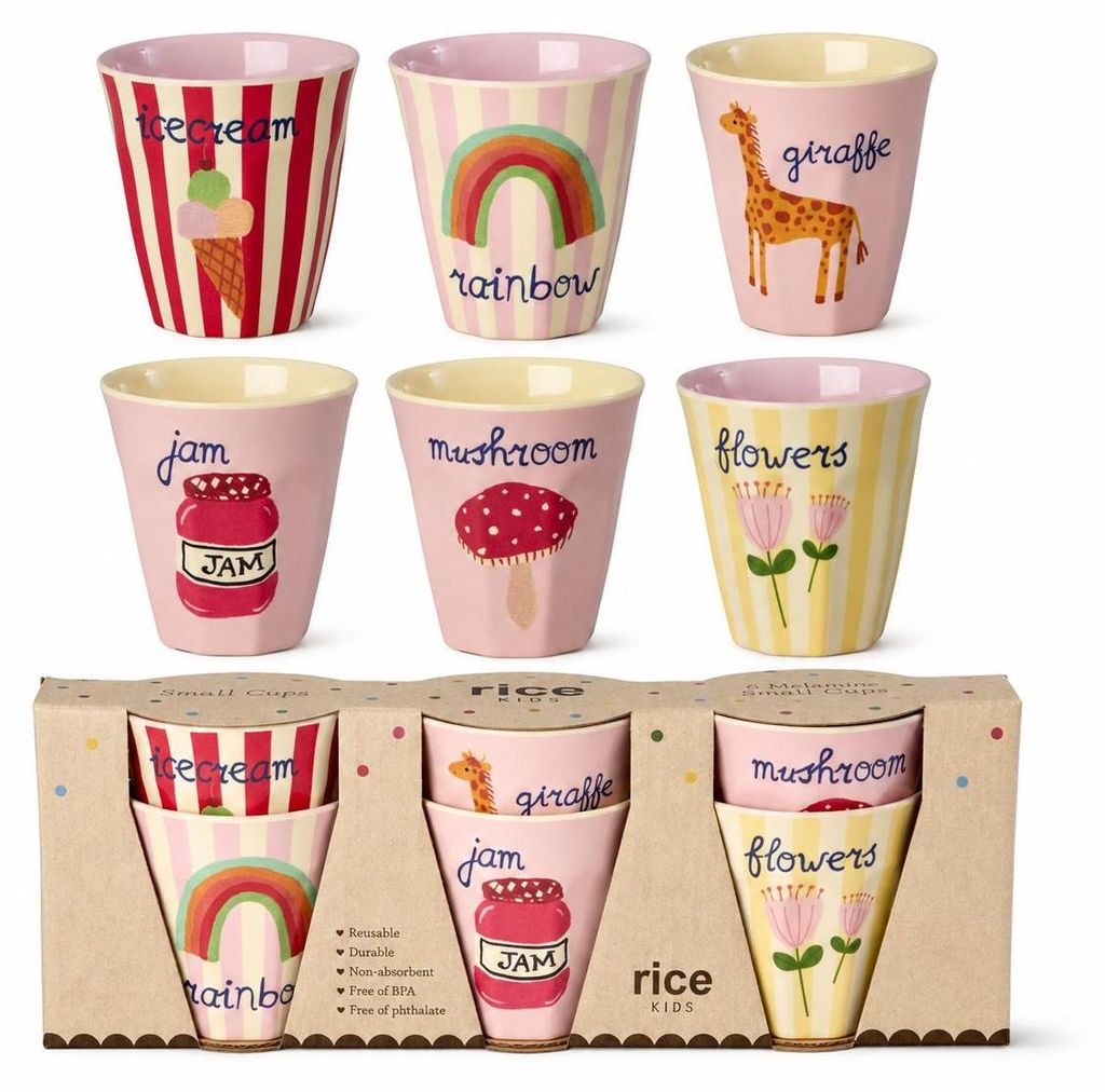 RICE Kids Kinderbecher ABC Print Mädchen 6er Set 160 ml Produktbild 