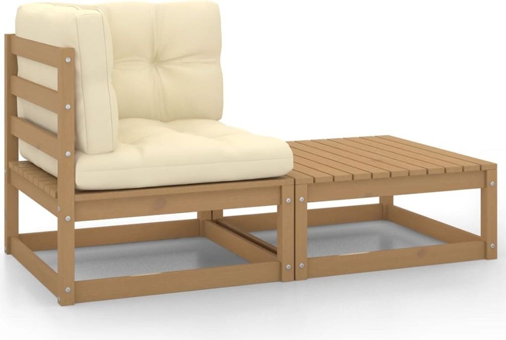 The Living Store 2-tlg. Garten-Lounge-Set Kissen Honigbraun Massivholz Kiefer