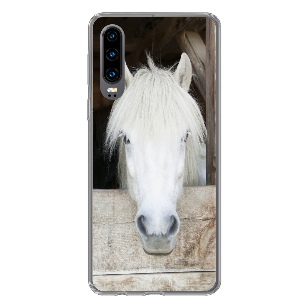 MuchoWow Handyhülle Schutzhülle Hülle für Huawei P30 Pferde - Pferdestall - Regale Silikon Softcase Handy Hülle - Kartenbesitzer