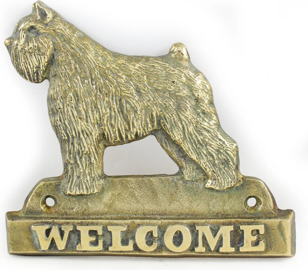 Bouvier des Flandres - targhetta per porta con cane, targhetta di benvenuto in ottone, esclusiva targhetta con la scritta Welcome del marchio Art-Dog