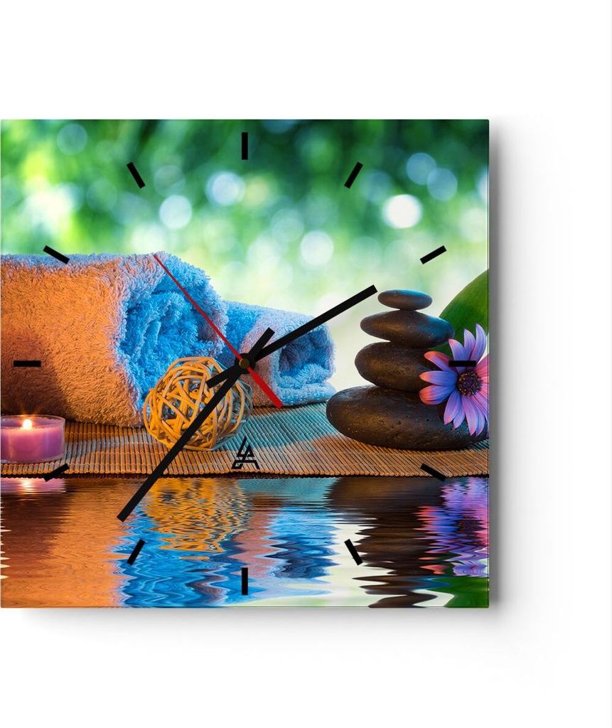 Wanduhr - Quadrat - Glasuhr - Natur Entspannung Spa Kerzen - 30x30cm - Schleichendes Uhrwerk - Lautlos - zum Aufhängen bereit - Dekoration Modern ...