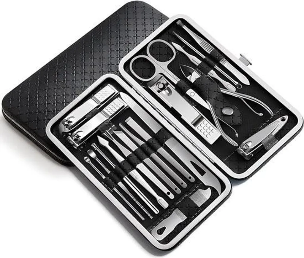 Kit manucure 19 pièces en acier inox avec coupe-ongles pour ongles durs