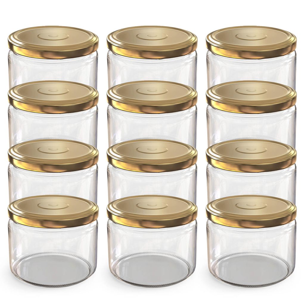 Oputec 12x 282 ml Einmachgläser mit Schraubdeckel Gold – Perfekt für Konfitüren, Vorratsgläser mit Deckel ideal als Marmeladengläser und Sch...