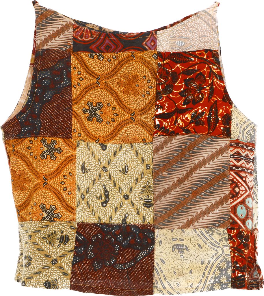 Boho Patchwork Sommertop, Damentop, ärmellose Bluse - Braun/bunt, Baumwolle, Tops & T-Shirts