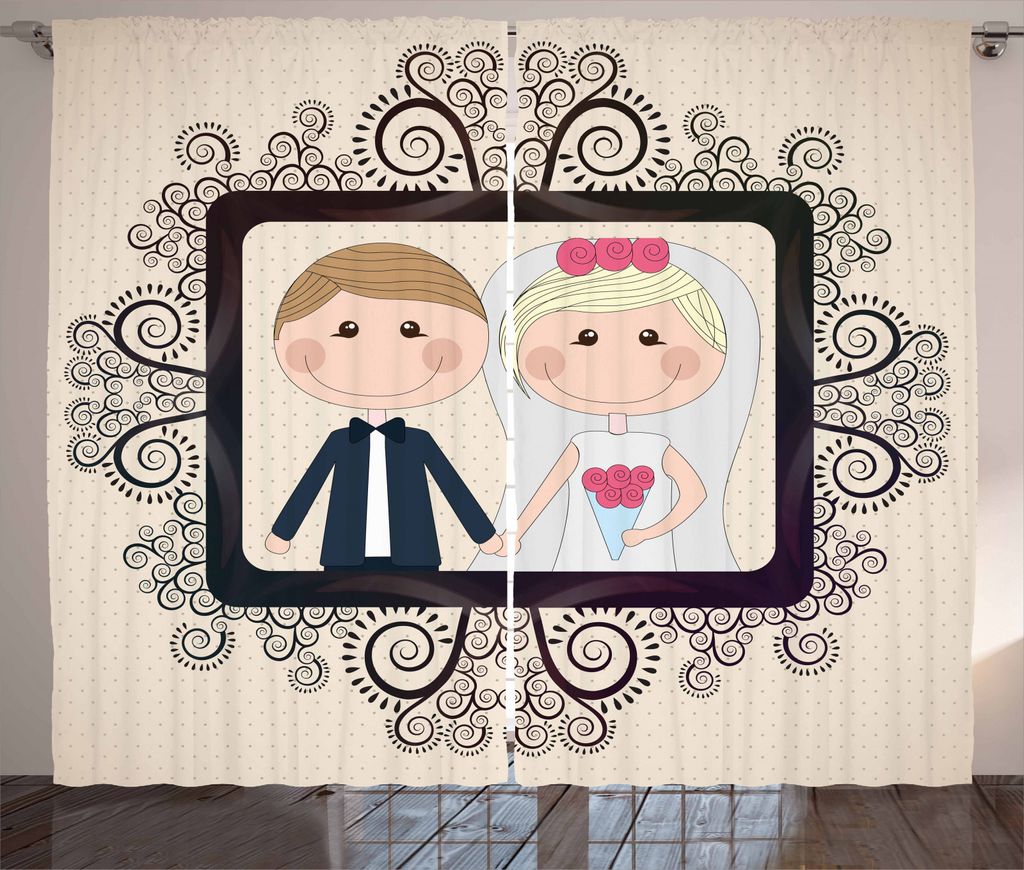 ABAKUHAUS Romantisch Rustikaler Vorhang, Hochzeit Braut-Bräutigam, Wohnzimmer Universalband Gardinen mit Schlaufen und Haken, 280 x 245 cm, Mehrfa...