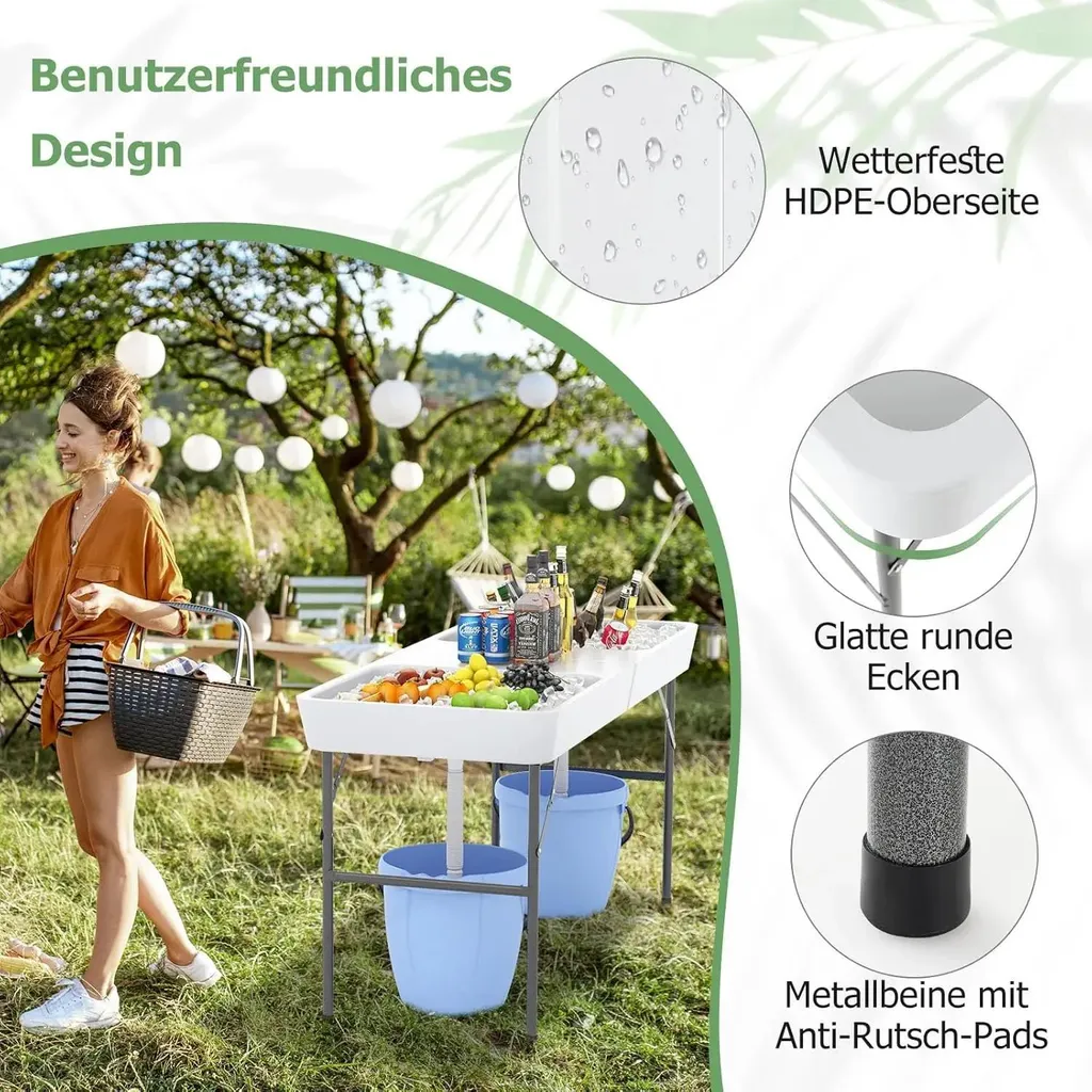 Table de camping réfrigérée blanche pliable en métal avec évacuation
