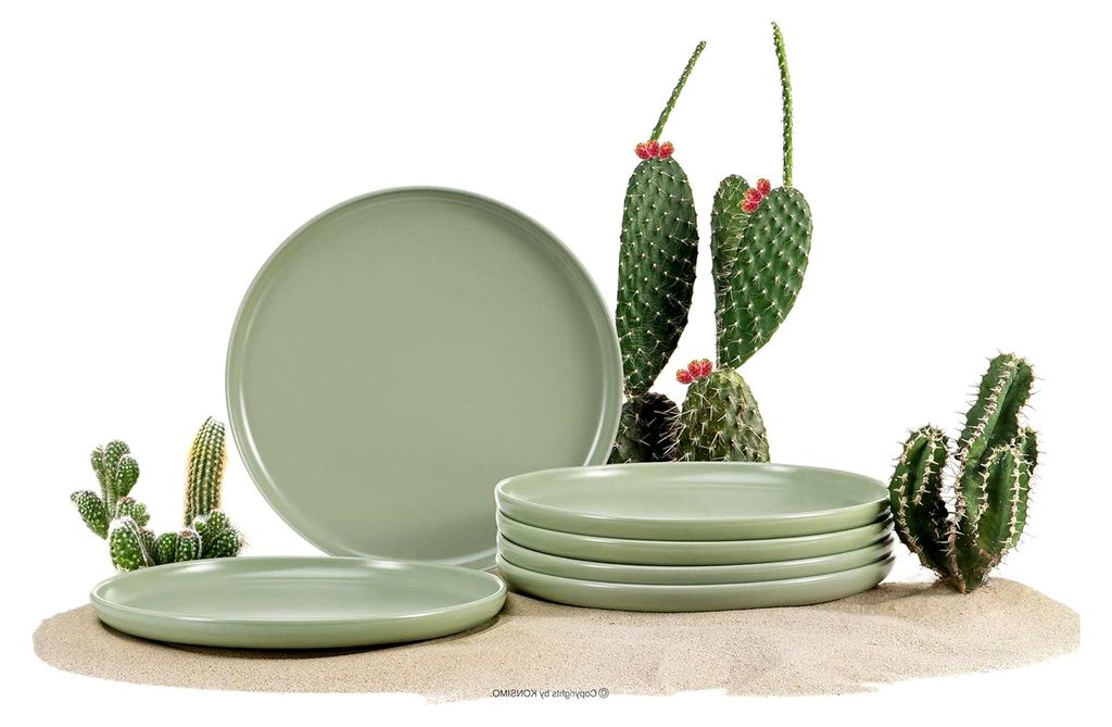 Frühstücksteller für 6 Personen - Dessertteller aus Keramik - Set mit 6 Kuchentellern - Moderne kleine Teller - 20 cm - Grün