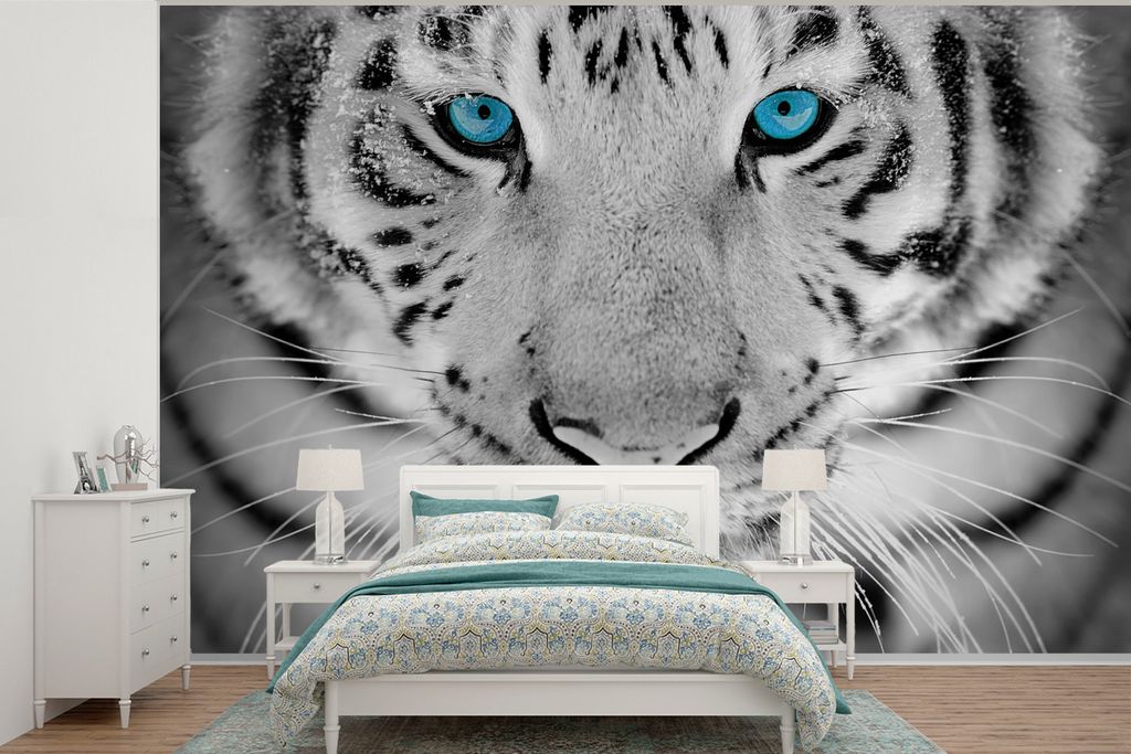 MuchoWow Fototapete für Wohnzimmer oder Schlafzimmer Wandtapete Vinyl Motivtapete Tiger - Kopf - Nase - 360x240 cm - Vinyl-Tapete