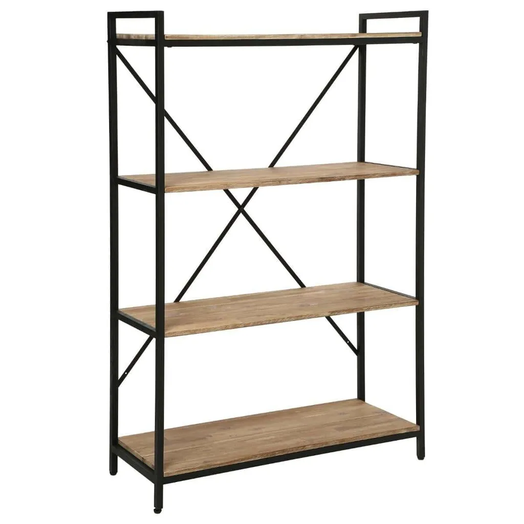 Étagère robuste bois et métal Edena 90x141cm pour ranger et décorer