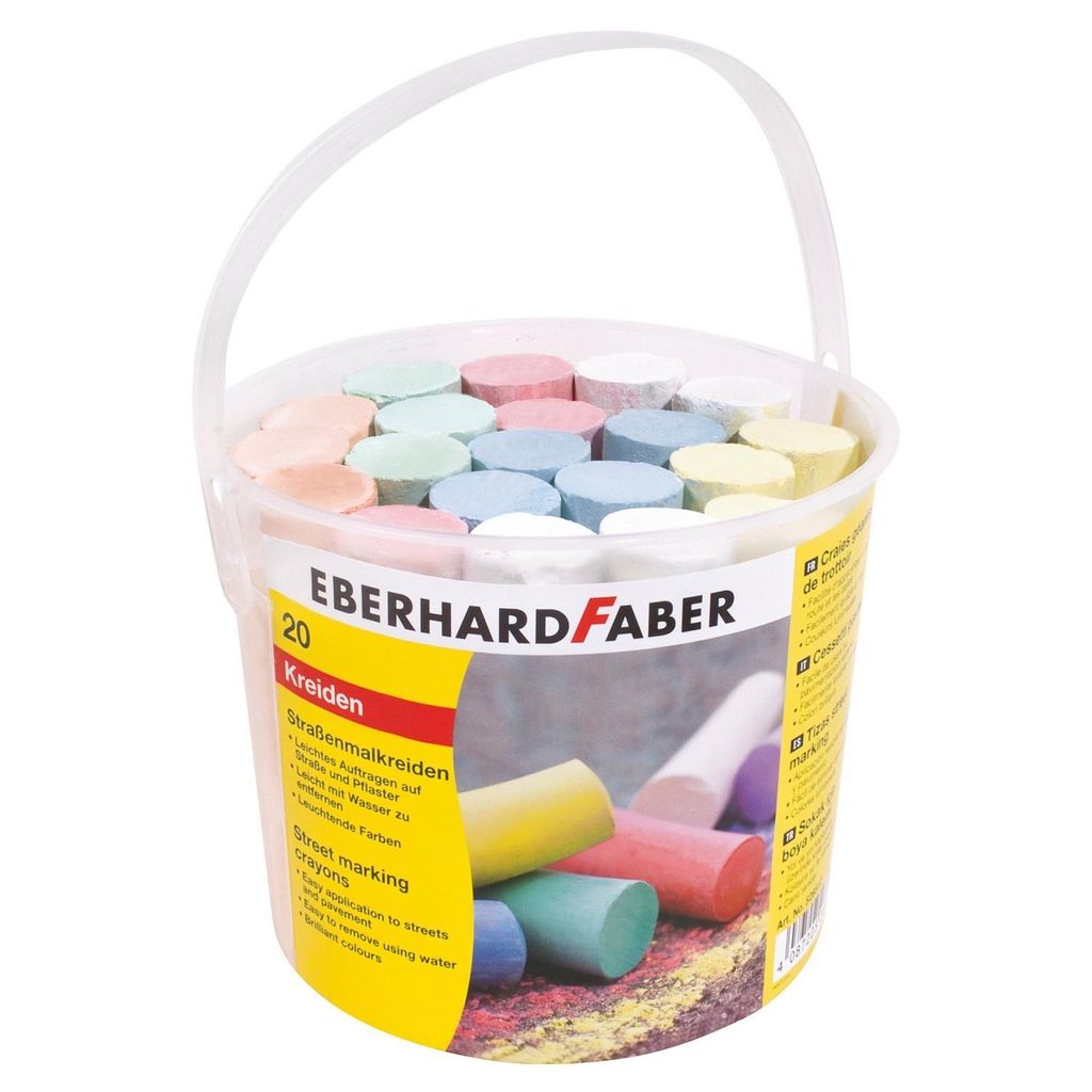 A bucket of colorful chalk.