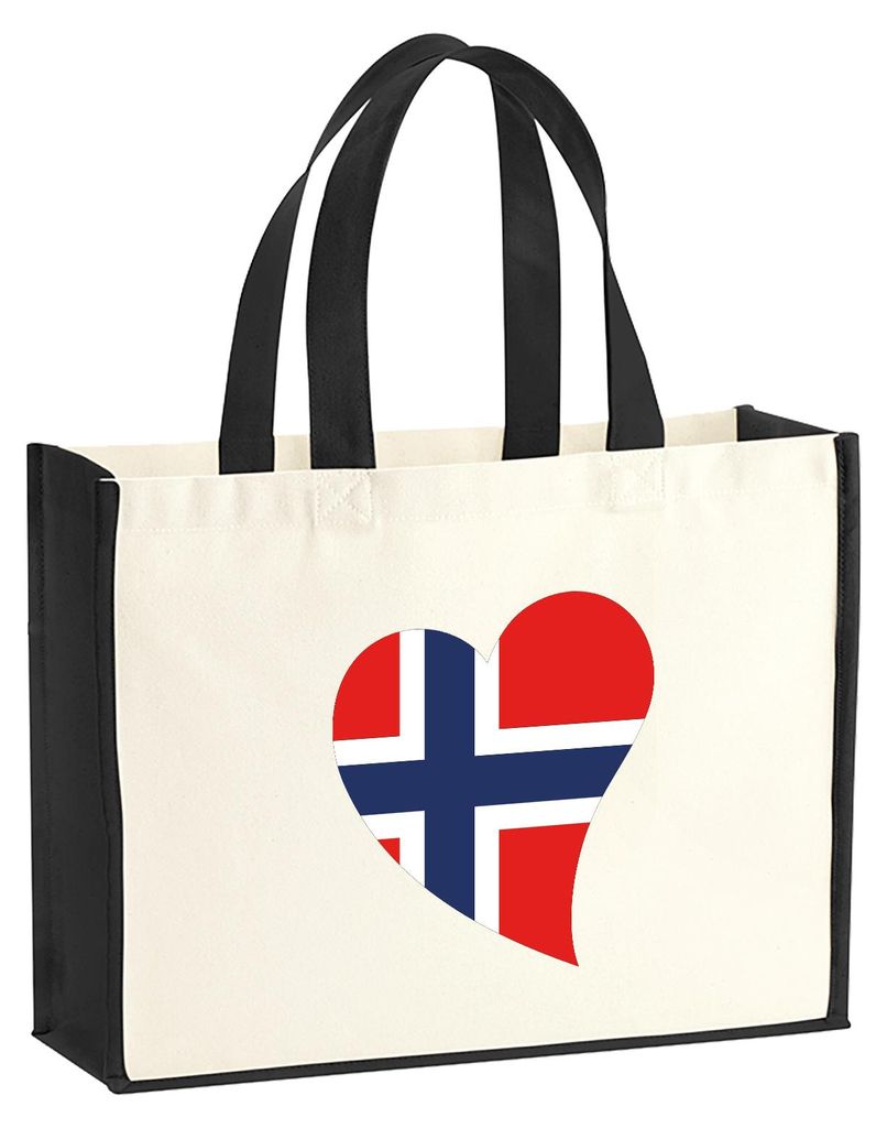 Huuraa Jutetasche Norwegen Flagge Herz 21 Liter Black Jute und Baumwolle Einkaufstasche Geschenkidee