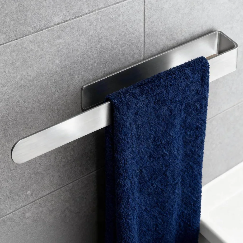 Porte-serviettes sans perçage 35 cm en aluminium argenté inoxydable