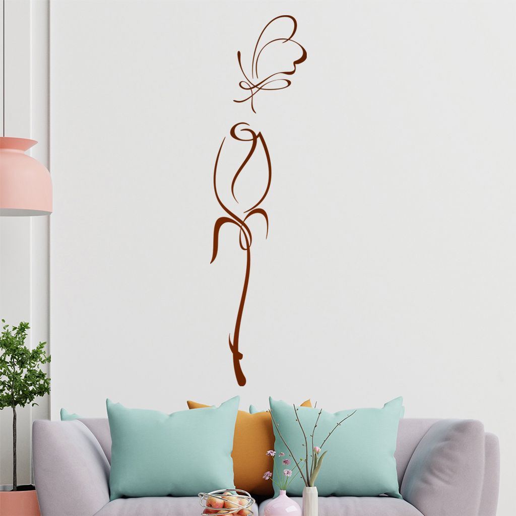 Schmetterling Blüten Linien Wandtattoo in 6 Größen - Wandaufkleber Wall Sticker - Dekoration, Küche, Wohnzimmer, Schlafzimmer, Badezimmer