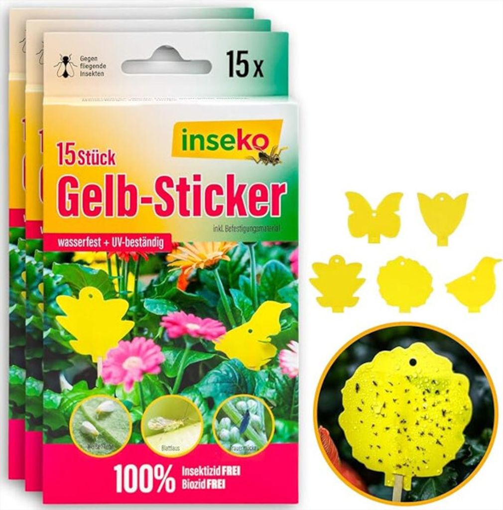 inseko 45x Profi Gelbsticker I Gelbtafeln I Gelbfalle I Fliegenfalle I umweltfreundlich/giftfrei - 3 Packung (552410)