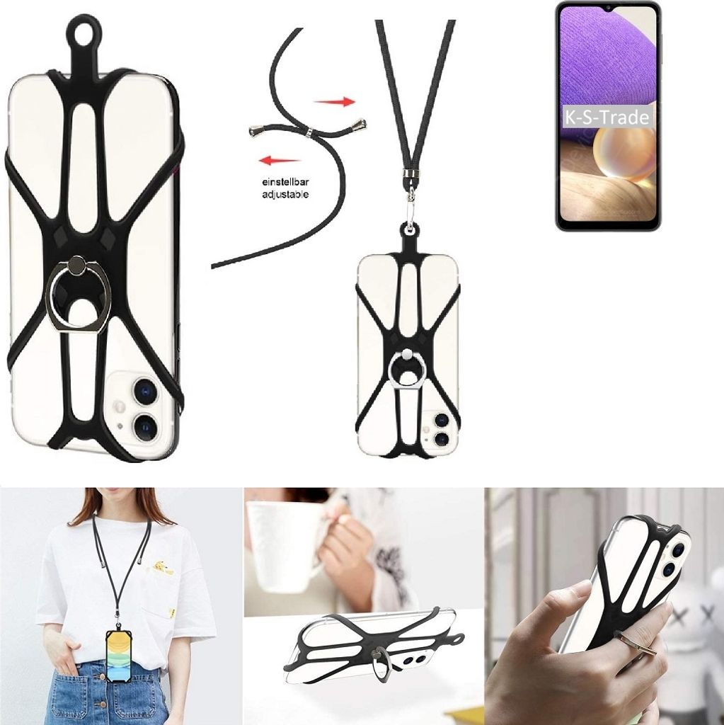 K-S-Trade 3in1 Handykette Handyband Handykordel Halsband Smartphone-Ring Handy-Ring kompatibel mit Samsung Galaxy A32 5G Fingerhalterung Handyring
