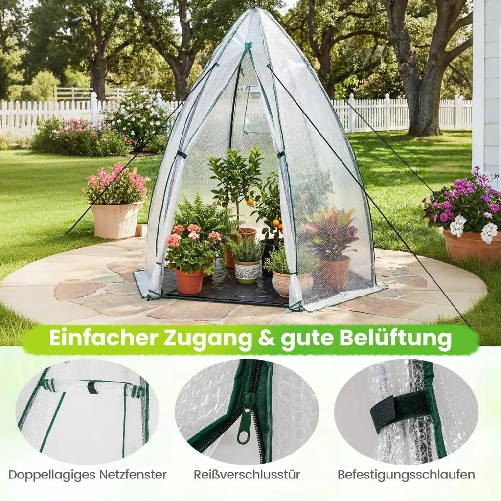 Serre de balcon compacte en PE à bulles isolant avec porte zippée verte