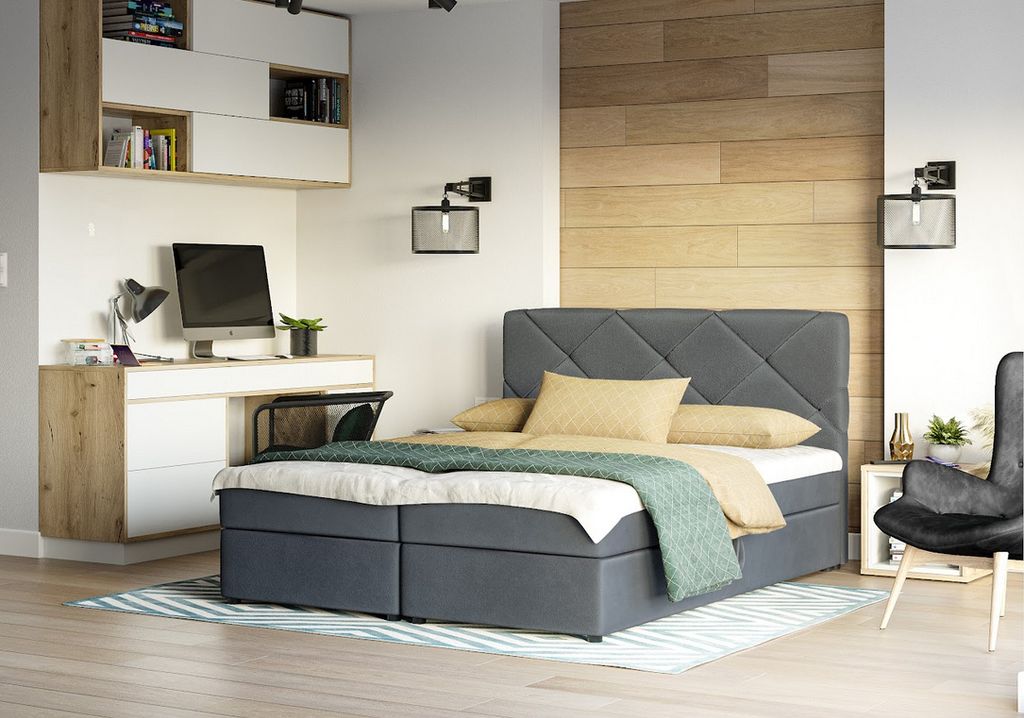 Ehebett mit Stauraum KATRIN – 200x200, grau