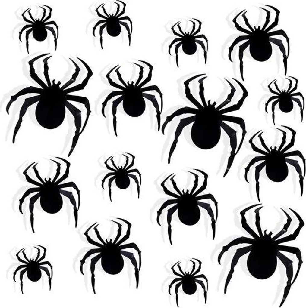 Autocollants 3D Araignées Noires Halloween - Lot de 12 Pièces Effet Réel
