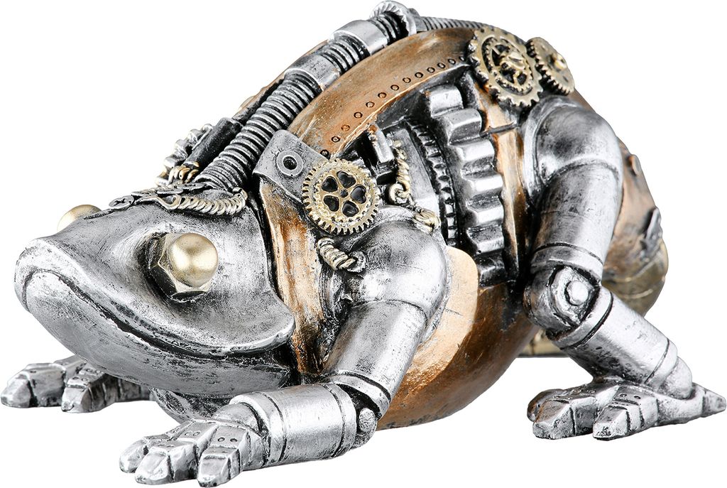 Gilde Figur, Kameleon, "Steampunk Cameleon", Zahnrädermotiv, Kunstharz, silberfarben, VE 2, L. 13 cm, B. 22 cm, H. 10 cm