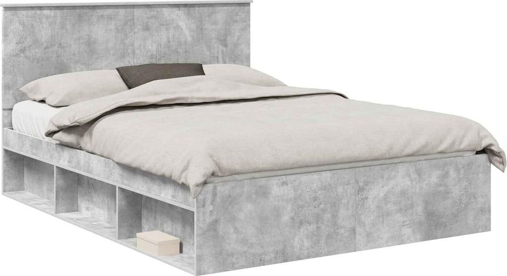 Bettrahmen Beton Grau 150 x 200 cm Massives Kiefernholz