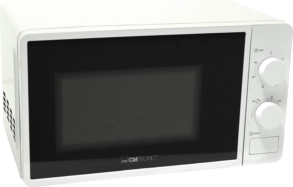 A white Clatronic microwave oven is shown against a white background.