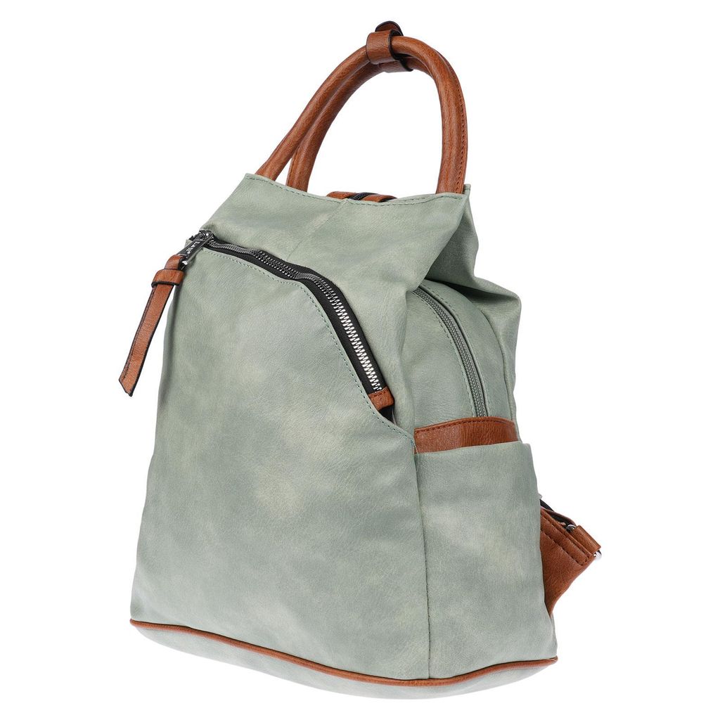 Großer Damen Rucksack Tasche Citybag Leder Optik Bodybag Schultertasche Shopper Grün