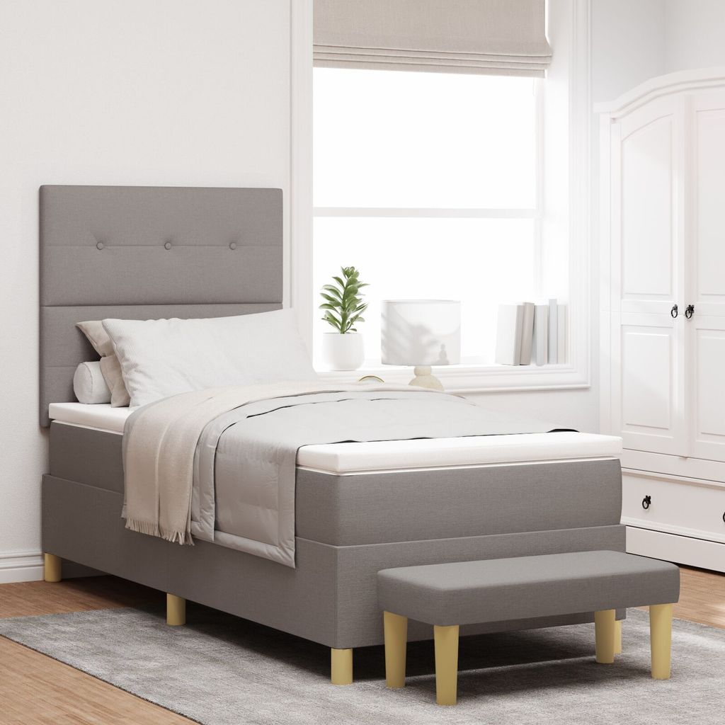 Boxspringbett mit Matratze & Bank Taupe 90x190 cm Stoff, Klassische Betten DesignMöbel Neu