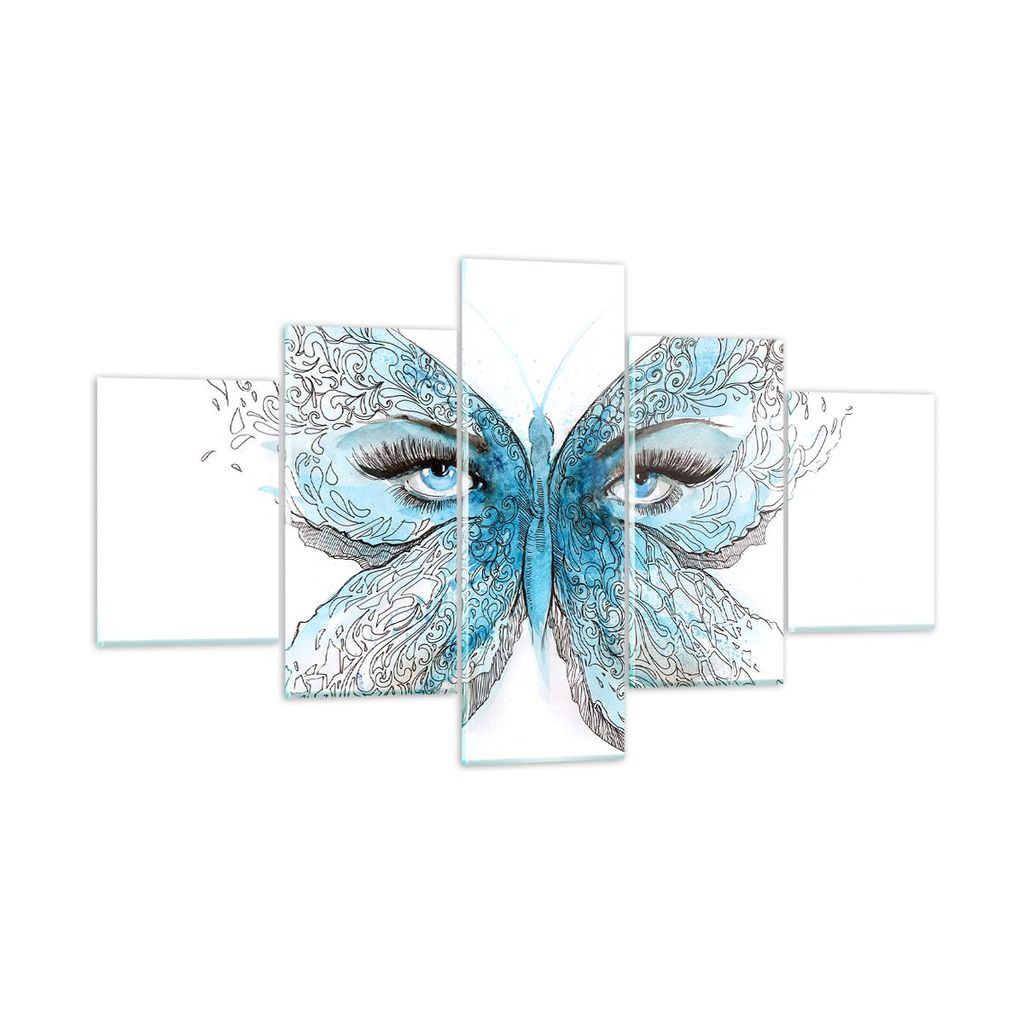 Bilder auf glas - Illustration Gesicht Schmetterling Wimper - 125x70cm - Glasbilder - Wandbilder - Kunstdruck - Wanddekoration aus Glas - Glas Bild...