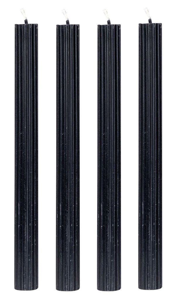 Kerzen 4er Set Stabkerzen Schwarz 25cm Tafelkerzen Rillen Produktbild 