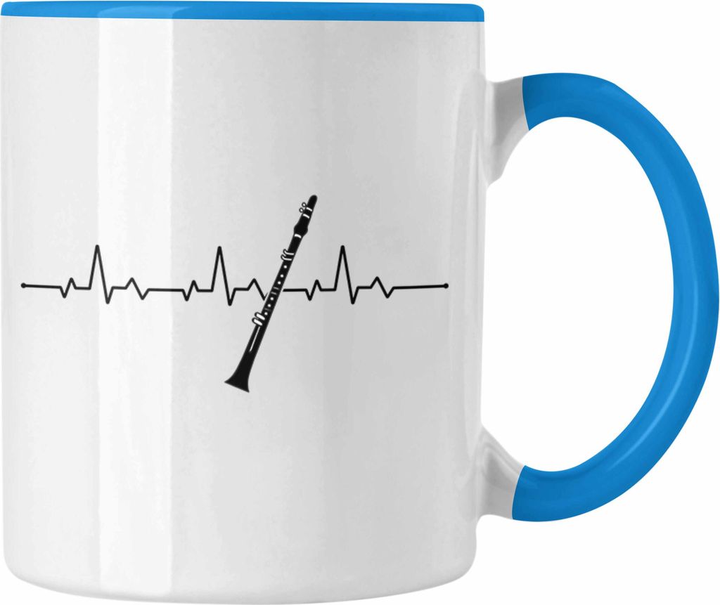 Trendation - Jazz Klarinette Geschenkidee Musiker Tasse Klarinetten-Spieler Geschenk Herzschlag (Blau)
