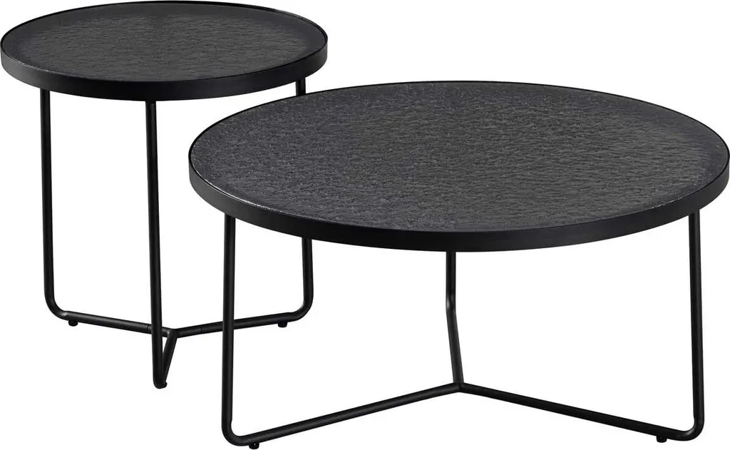 Ensemble de table basse Melia en verre noir - Ø50x50cm et Ø80x40cm