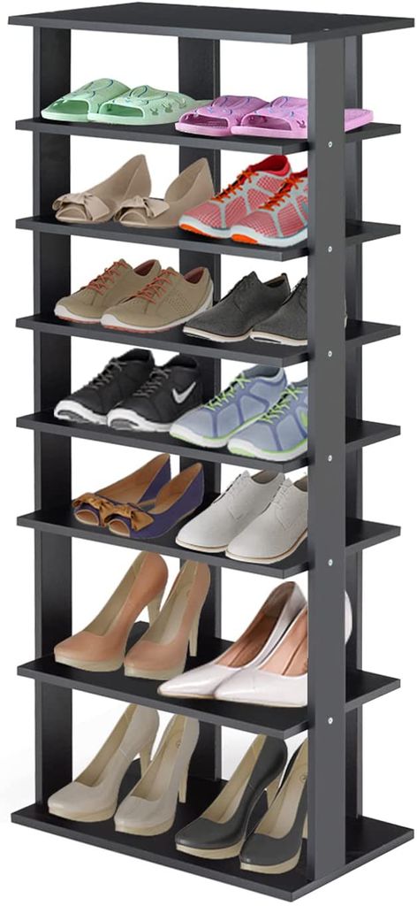 GOPLUS Schuhregal, Schuhablage mit 7 Ebenen, Schuhständer, Ablagefächer mit Unterschiedlicher Höhe Wohnzimmer Flur (Schwarz)
