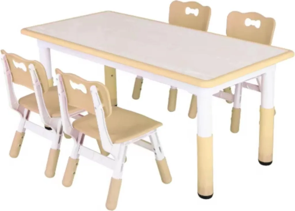 Table de jeu pour apprendre et écrire Valora jaune avec ses 4 chaises