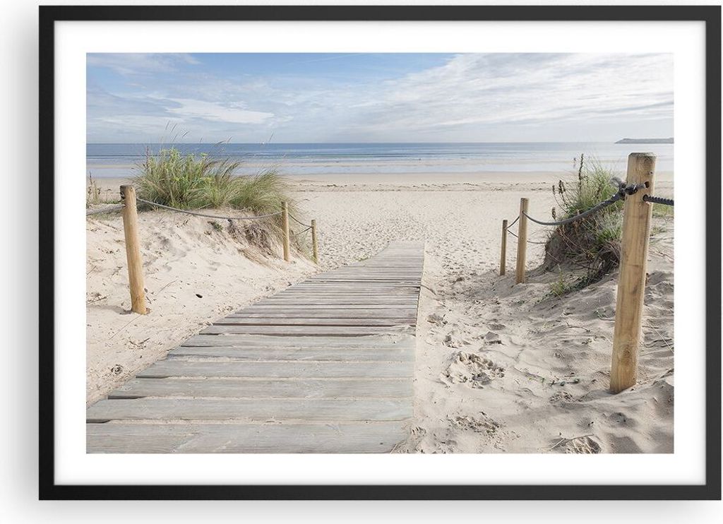 Gerahmtes Poster - Schwarzer Rahmen - Strand Düne Eintritt - 70x50 cm - Wand Bild - Wanddeko - Wandbilder - Kunstposter - Wandposter - Bilderrahme...