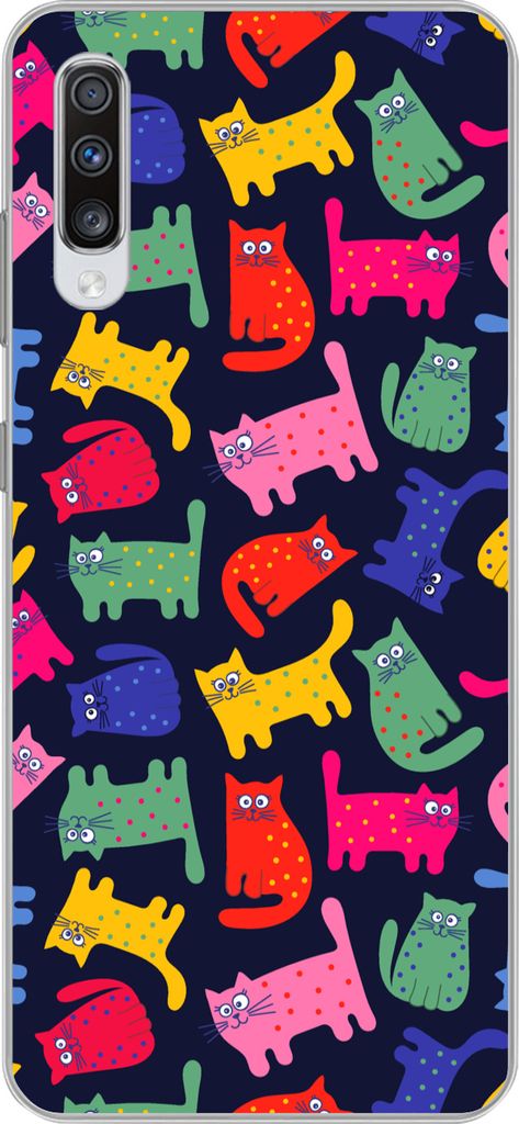 MuchoWow Handyhülle Schutzhülle Hülle für Telefoonhoesje Samsung Galaxy A70 Muster - Katze - Regenbogen - Rosa - Mädchen - Kinder - Kind Sil...