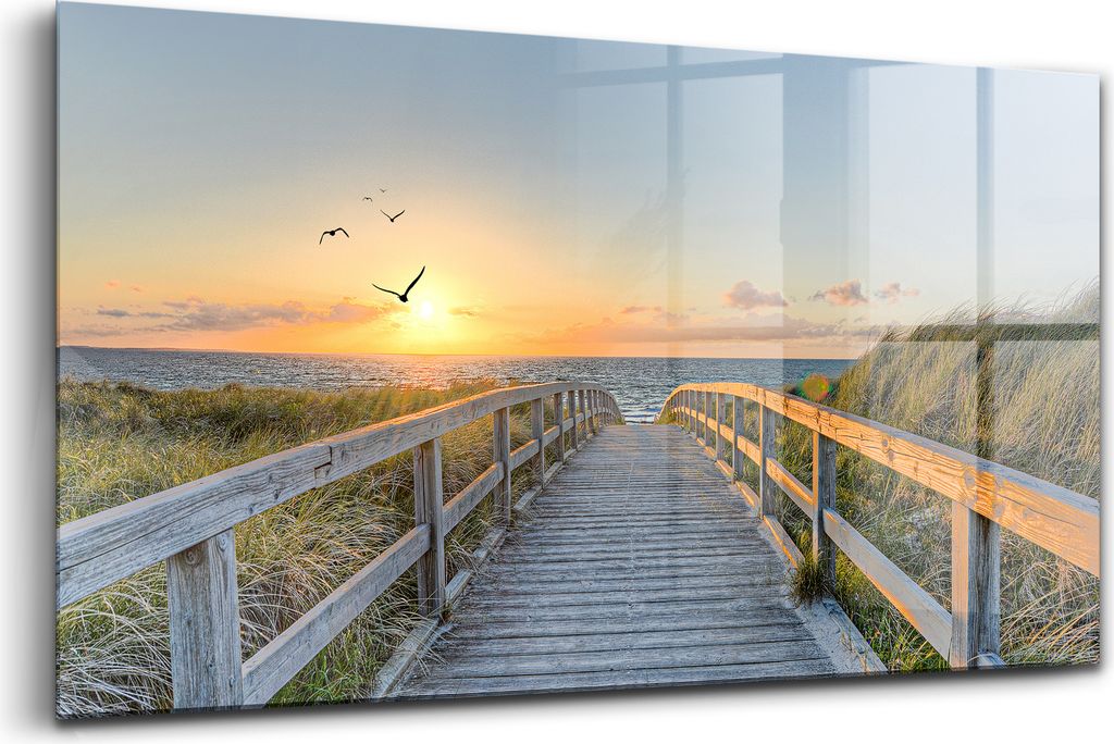120x60 - Wandmalerei auf Glas- Wanddekoration aus Glas - Strandurlaub in Deutschland