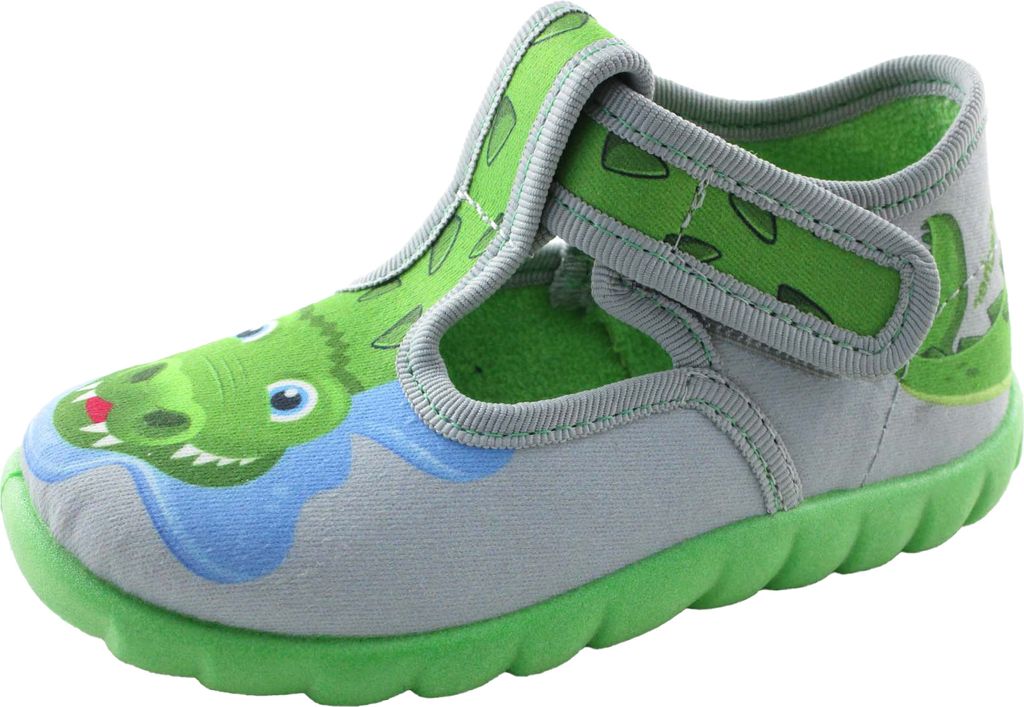 Fischer Kinder Hausschuh aus Baumwolle mit Krokodil und Klettverschluss 551557, Größe:26 EU, Farbe:Grau